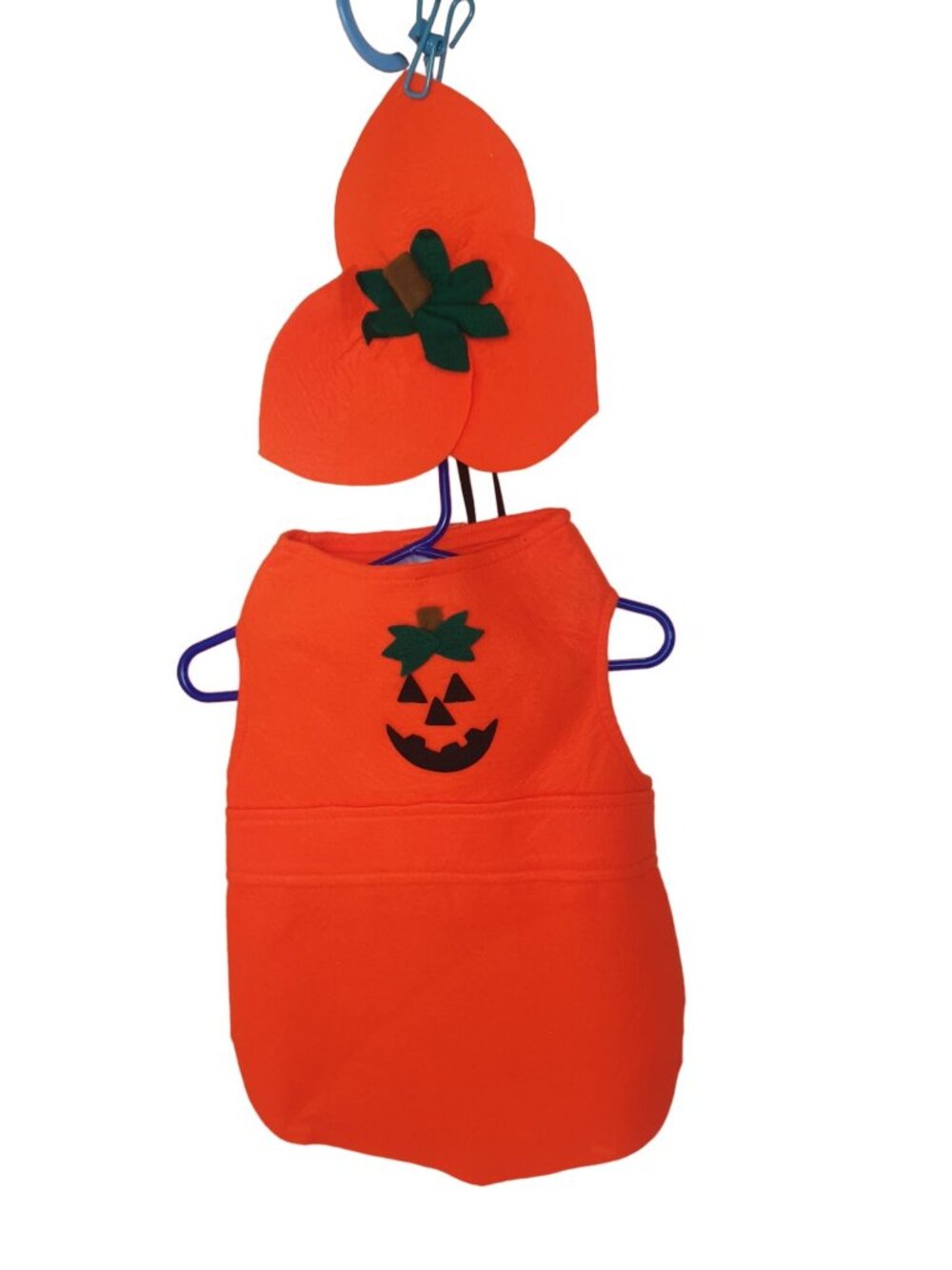 Dog Halloween Jack-O-Lantern Costume Hat S-M Outfit Orange Jumpsuit